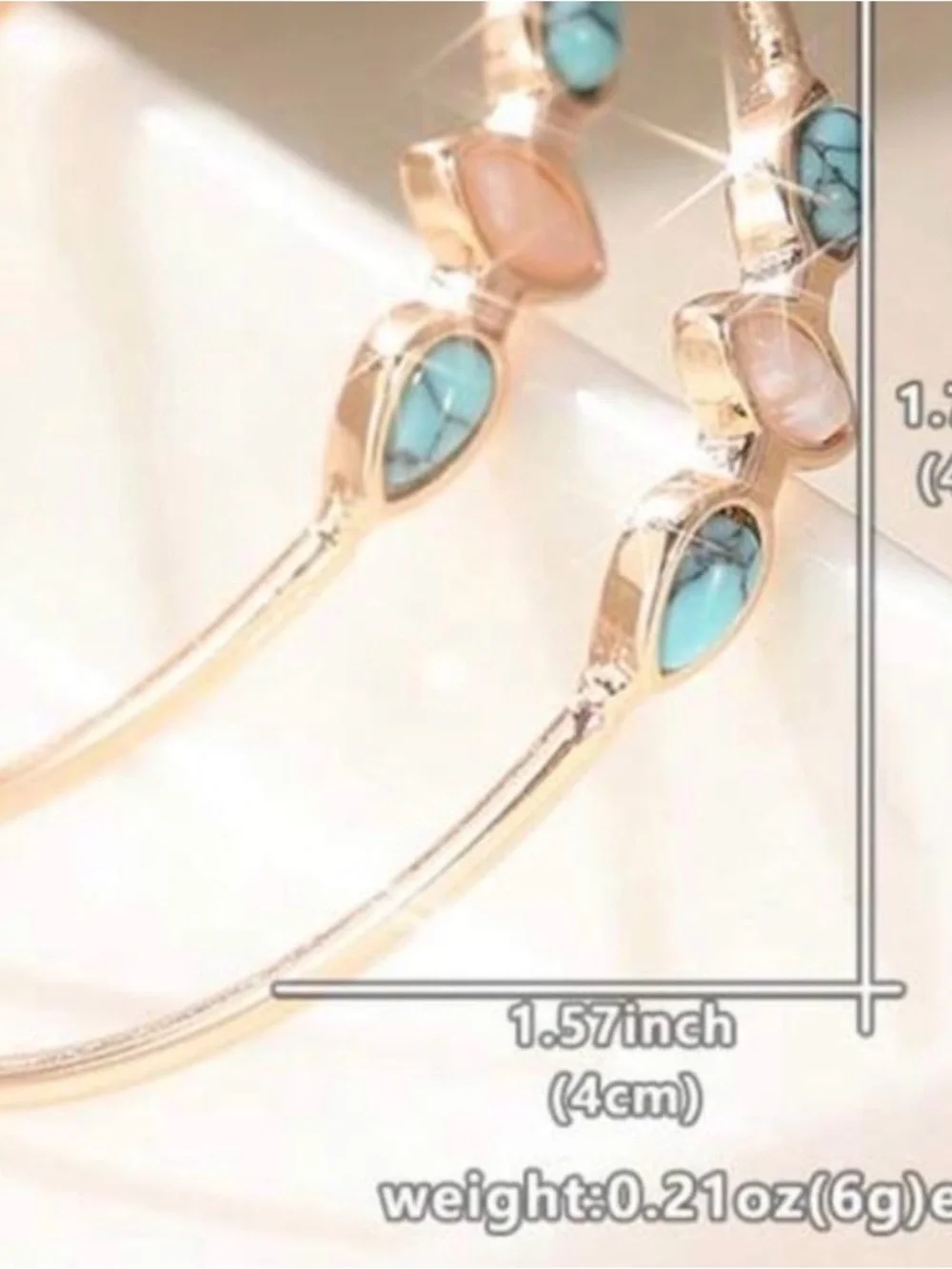 Gold Hoop Earrings with Turquoise and Peach Stone Accents